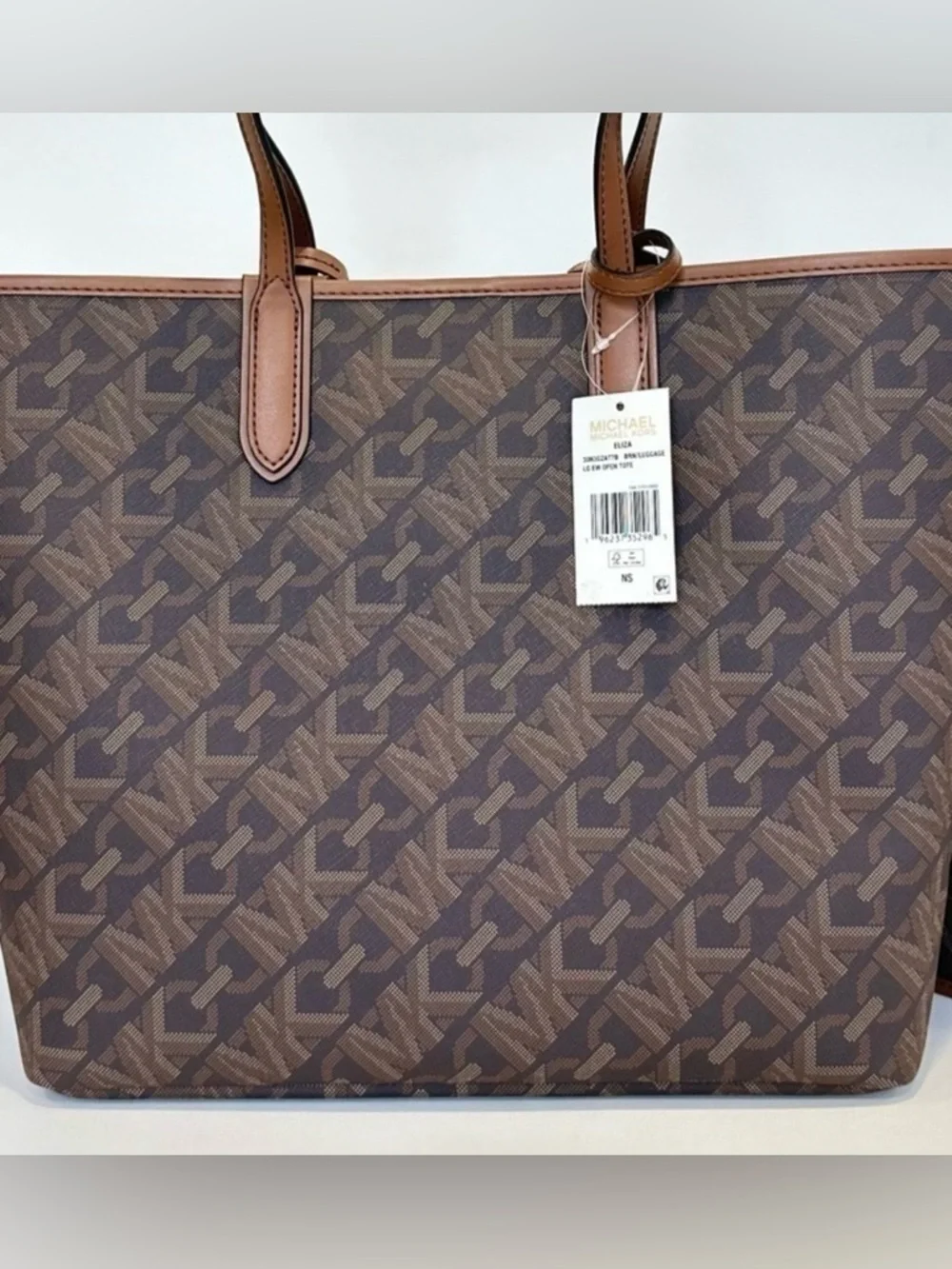 NWT MICHAEL Michael Kors Eliza Large East West Open Snap Tote in Brown Acorn - Picture 2 of 10